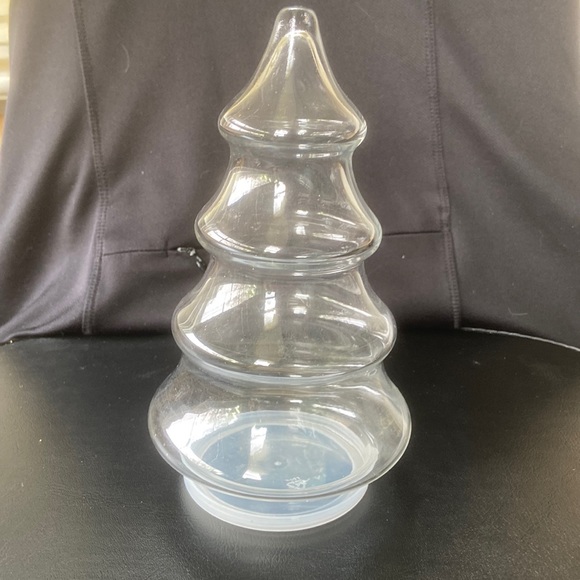 Kitchen Vintage Clear Glass Christmas Tree Candy Jar Wplastic Lid 7